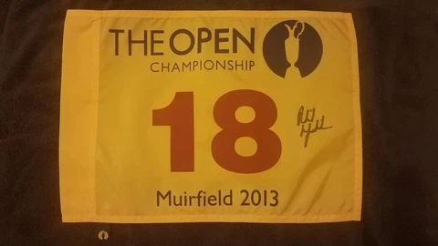 PHIL MICKELSON signed 2013 British Open flag MUIRFIELD Cover