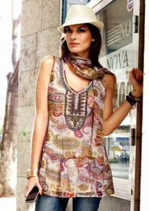 NEU - TAMARIS  - GR. 40 - Tunika + Schal weiß-bunt Folklore-Style Boho  - Bild 1 von 1