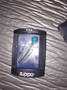 Vintage Zippo Lighter Feather W/Turquoise Stone Setting Stainless Steel - Picture 1 of 2