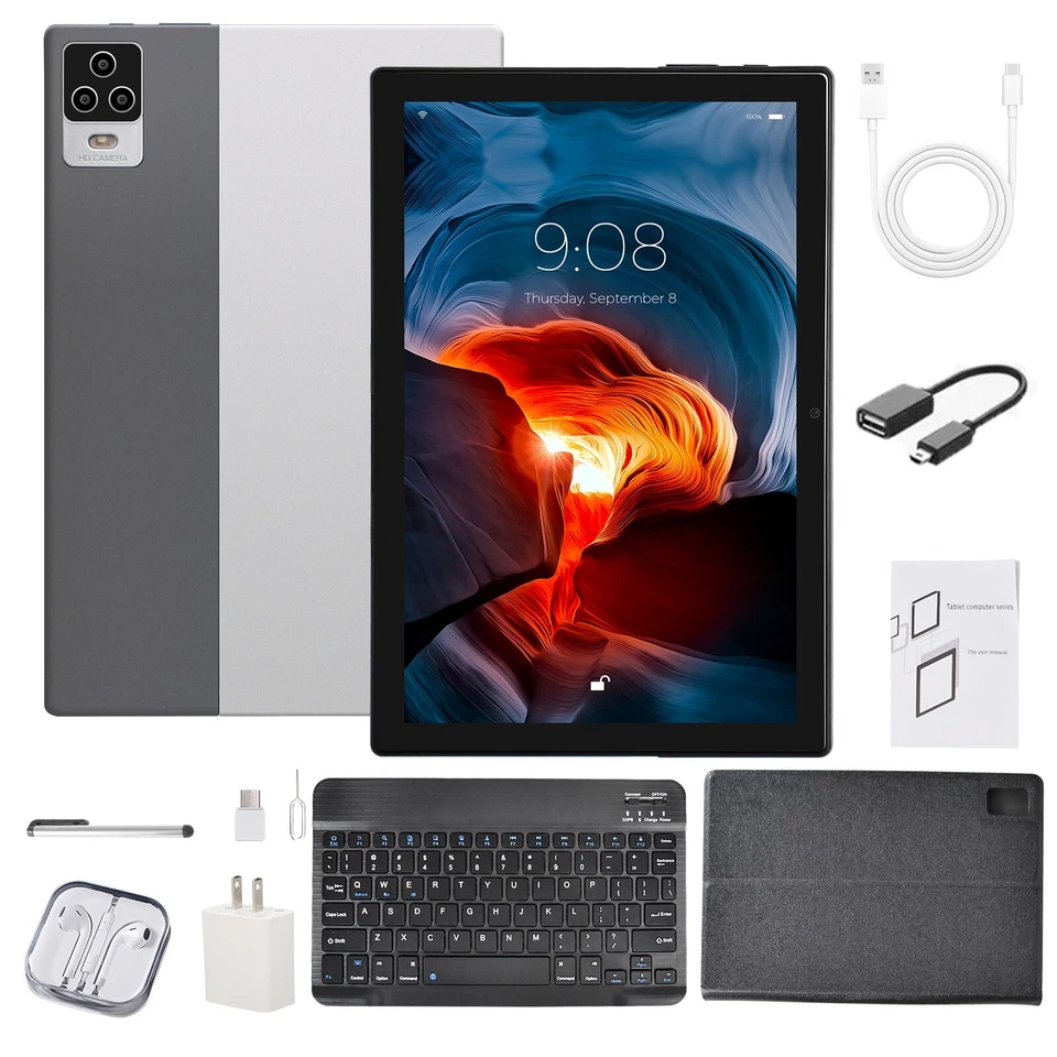 10 inch Tablet Ultra Big Android 256GB Storage 8GB RAM IPS Bundle Keyboard Case - Image 1 of 4