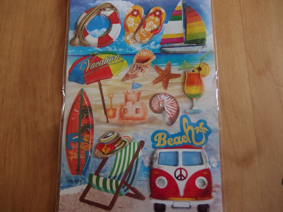 Hobby Fun - 3D Sticker Beach - bunter Sommer - Liebestuhl - VW-Bus - Cocktail - Bild 1 von 1