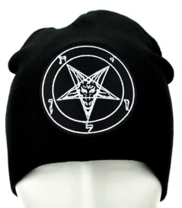 Gorro Baphomet Blanco y Negro Tejido Gorra Sombrero Pentagrama Invertido Oculto Metal Punk - Imagen 1 de 9