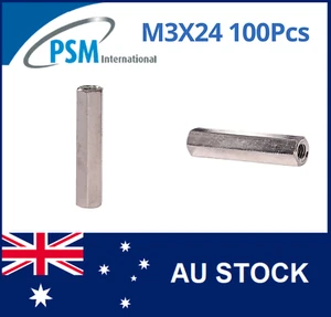 M3 X 24 PSM SPACER HEX FEMALE / FEMALE BRASS NICKEL PLATED SPA01BM324MM 100PCS - Picture 1 of 5