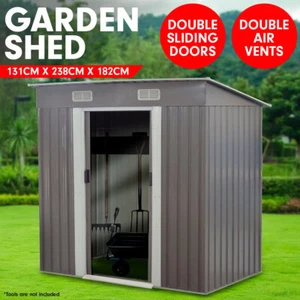 4ft x 8ft Garden Shed Flat Roof Outdoor Storage - Grey - Picture 1 of 8