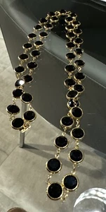 Vintage Swarovski Black Crystal Bezel Set Necklace Gold Tone - Picture 1 of 12