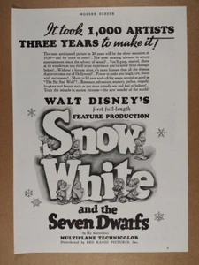1938 Walt Disney's Snow White movie film vintage print Ad - Picture 1 of 1
