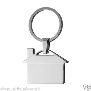 Chrome Silver Metal House Shape Keyring Shiny Key Ring Chain Fob New Home Gift - Picture 1 of 1