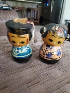 Vintage Japanese Wooden Kokeshi Bobble Head Dolls Nodder Dolls Japan - Picture 1 of 9