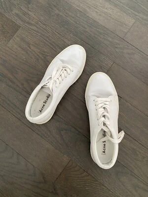 White Acne Studios Leather Sneakers (Sz 39, Adriana TurnUp) - Image 1 of 4