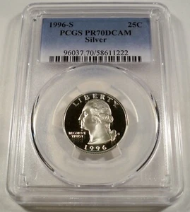 1996-S 25c SILVER PCGS PR70DCAM WASHINGTON QUARTER PROOF DEEP CAMEO PR 70 DC - Picture 1 of 4