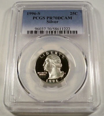 1996-S 25c SILVER PCGS PR70DCAM WASHINGTON QUARTER PROOF DEEP CAMEO PR 70 DC - Image 1 of 4