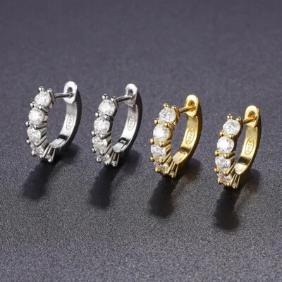 4mm Real VVS1 Moissanite Small Hoop Earrings Women S925 Silver 18K Gold Plated - Image 1 of 4