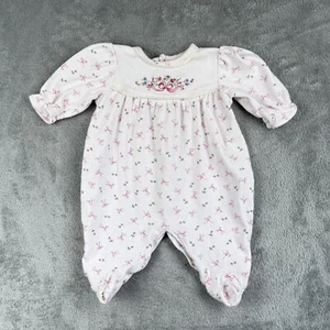 Little Me One Piece Baby Girl Size 3 Month Flowers Bows Long Sleeve Coquette VTG - Picture 1 of 8