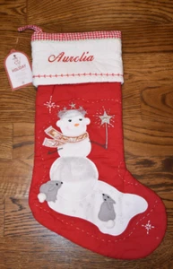 Pottery Barn Kids Snow Girl Quilted Christmas Stocking Aurelia Monogram NEW NWT - Foto 1 di 3