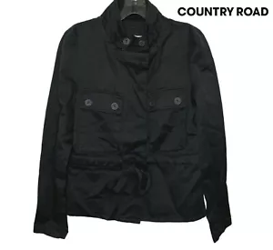Country Roadjacke Mantel Gr. 2XS Damen vorne Klappe Taschen, Krawatte vorne, schwarz - Bild 1 von 8