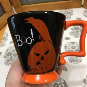 Vintage Halloween Tasse Krähe Rabe Kürbis handbemalt schwarz orange eckiger Henkel  - Bild 1 von 8