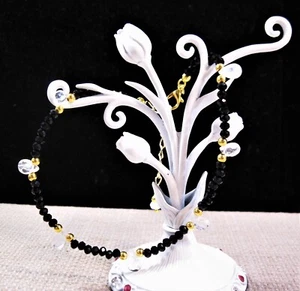 Beautiful Gold Plated 25cttw Black Spinel & Moonstone Ankle Bracelet Anklet F24 - Picture 1 of 3