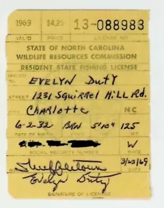 Vintage 1969 Charlotte North Carolina Fishing License #R213 - Picture 1 of 2