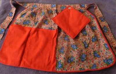 Delantal de creación artística vintage, estilo #1822, rojo, azul, amarillo y verde cachemir  Foto 1 de 4