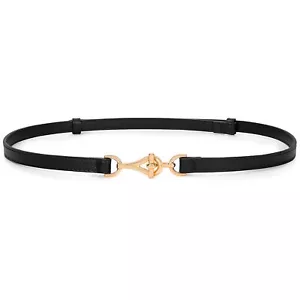 Leather Skinny Belt for Women Adjustable Thin Waist Belt Gold Buckle for Dres... - Picture 1 of 7