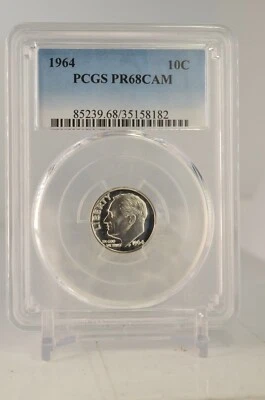 PR68CAM 1964 PCGS GRADED PROOF SILVER ROOSEVELT DIME FROSTED CAMEO COIN PR 68 - Image 1 of 4