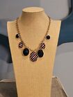  TALBOTS Nautical Themed  NAVY BLUE, WHITE, RED STRIPED AND FACETED  NECKLACE  
