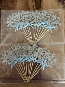 24 Christmas snowflake and ribbon cupcake Picks - Picture 1 of 1