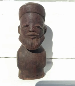 Hand Crafted Carved African Man Head Ethnic Statue Figure Sculpture Exotic Wood - Picture 1 of 7