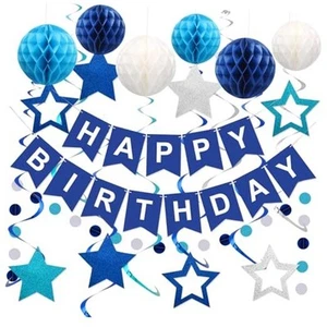 Birthday Decorations, Happy Birthday Banner with Honeycomb Balls, Stars - Picture 1 of 8