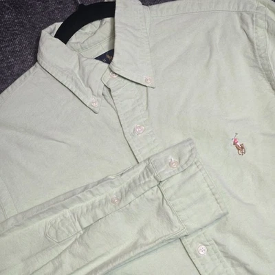 Camisa Ralph Lauren Oxford Para Hombre Mediana Abotonada Manga Larga Verde Carne Poni Foto 1 de 4