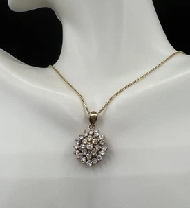 Catena scatola oro su argento sterling, ciondolo finto diamante, 19", Italia - Foto 1 di 9