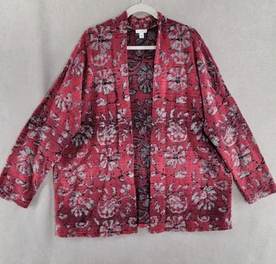 Suéter Jill Mujer Mediano Rojo Floral Lana Algodón Pura Jill Cárdigan Abierto Boho Foto 1 de 4