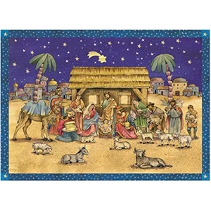 Nativity Scene German Christmas Advent Calendar Countdown 10.5 x 14 inches New - Picture 1 of 2