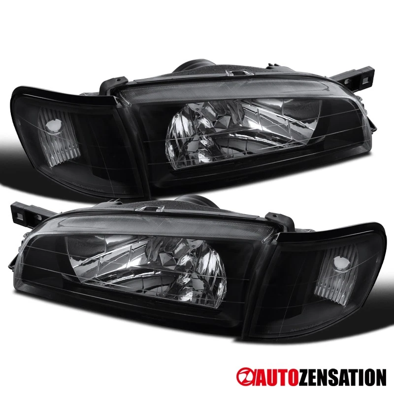 Fit 1995-2001 Subaru Impreza Black Headlights+Corner Signal Lamps Pair 95-01 - Image 1 of 4
