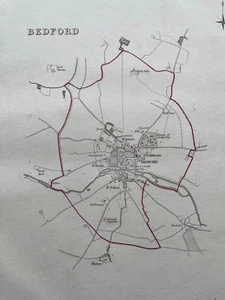 Bedford antique engraved town map hand coloured borough boundary 1835 - Picture 1 of 4