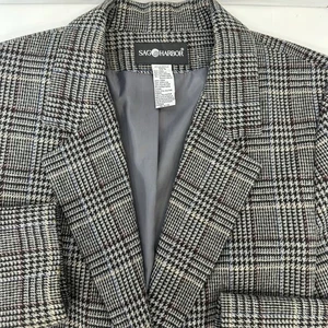 Vintage Sag Harbor Damen grau blau kariert Langarm Knopf gefüttert Blazer 14 LESEN - Bild 1 von 11
