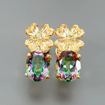 Fashion Design Natural Mystic Quartz Earrings 925 Sterling Silver /E126359 - Image 1 of 4