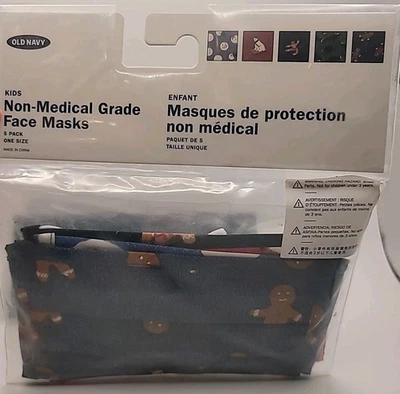 Old Navy Kids Face Masks 5 Pack  Winter Christmas Multi-Designs Snowman Cotton  - Image 1 of 4