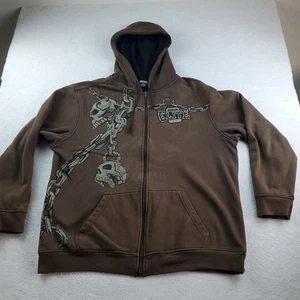 MMA Elite Grafik Totenkopf Kette durchgehender Reißverschluss Hoodie Herren Größe Large braun - Bild 1 von 24