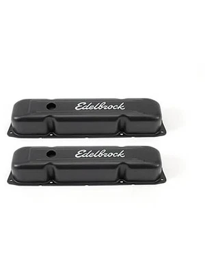 Edelbrock Valve Covers Signature Stock Black Powdercoat Logo Mopar BB Pai (4493) - Image 1 of 4