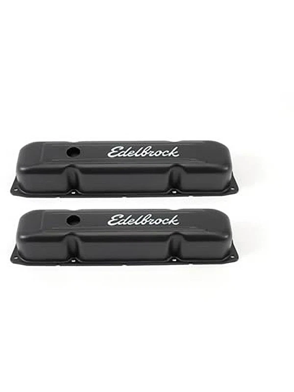Edelbrock Valve Covers Signature Stock Black Powdercoat Logo Mopar BB Pai (4493) - Image 1 of 4