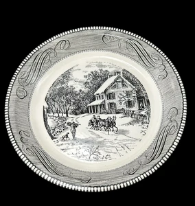 Royal China Pie Plate Jeannette Black & White Winter Farmhouse Transfer ware 10" - Picture 1 of 7
