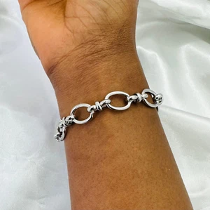 Silver Chunky Oval Link Chain Bracelet, Waterproof Jewelry, Gift for Him and Her - Picture 1 of 4