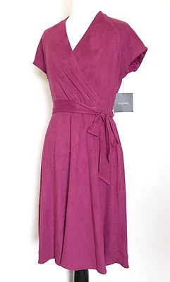 Ellen Tracy Faux Suede Dark Pink Wrap Dress. NWT Size 2 Retail $128 Price $39 - Image 1 of 4