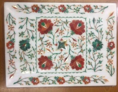 Juego de 4 bandejas de mármol hechas a mano incrustaciones trabajo decoración del hogar  Foto 1 de 4