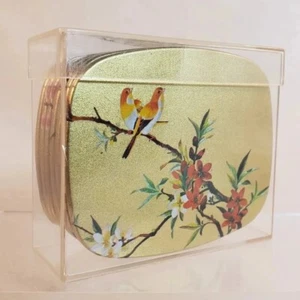 Set sottobicchieri vintage metallo dorato 6 pezzi disegno uccellino floreale con custodia Inghilterra - Foto 1 di 10