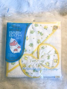 Vintage Triboro Baby Bath Set Hooded Towel Wash Cloth Yellow Green Elephants D - Picture 1 of 6