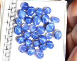 36.20 Ct Natural Oval Shape Cabs 6 Rays Star Blue Sapphire Loose Gemstones 28 PC - Picture 1 of 4