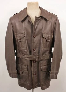 Giacca pelle marrone uomo vintage anni 70 taglia L anni 70 cappotto discoteca - Foto 1 di 8