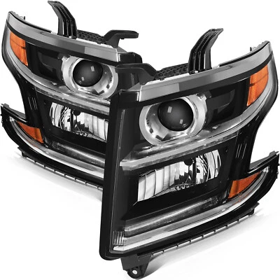 For 2015-2020 Chevrolet Chevy Tahoe Suburban Black Projector Headlight W/ LEDDRL - Image 1 of 4